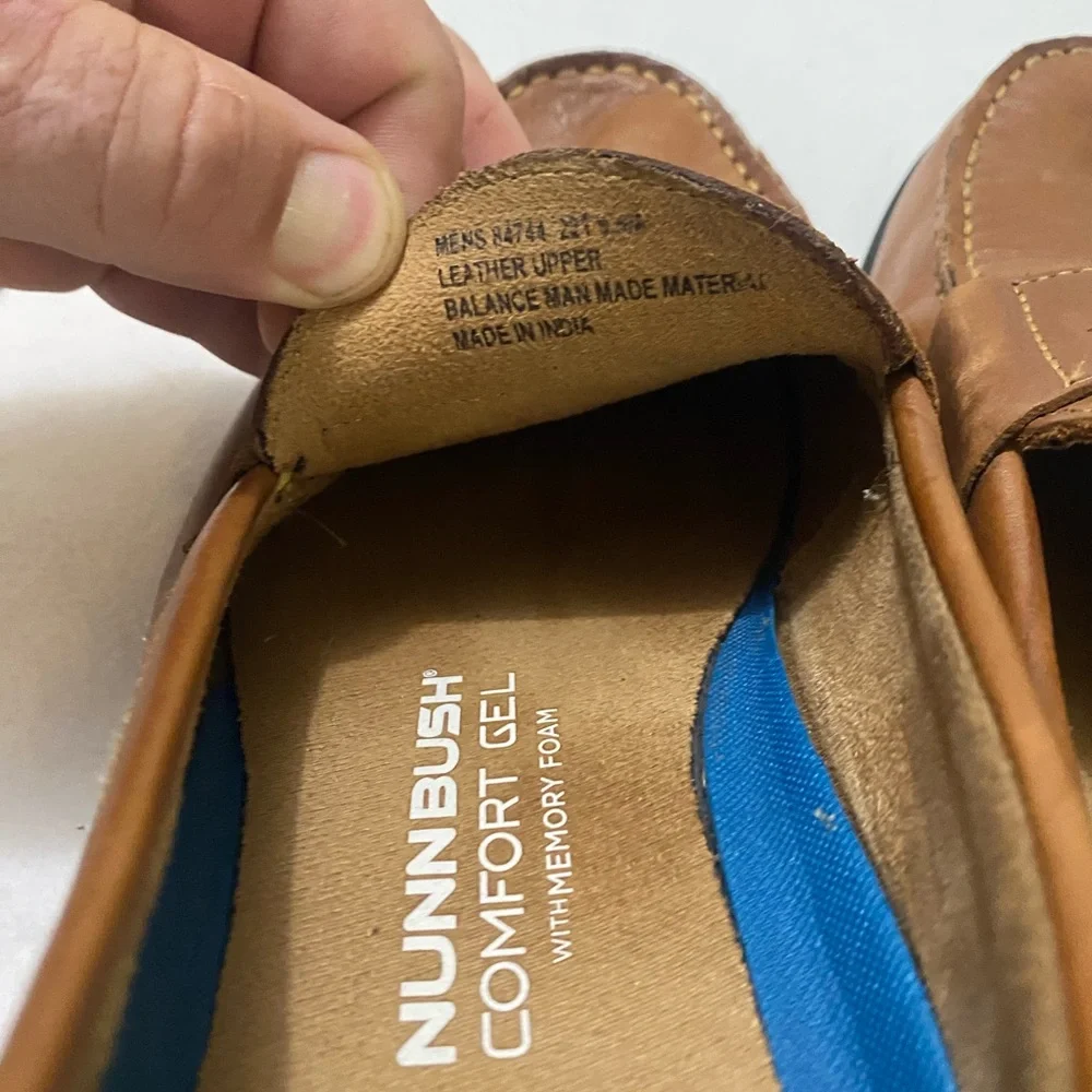 Nunn Bush Men's Tan Leather‎ Loafers Slip-Ons Size 9.5 Memory Foam
